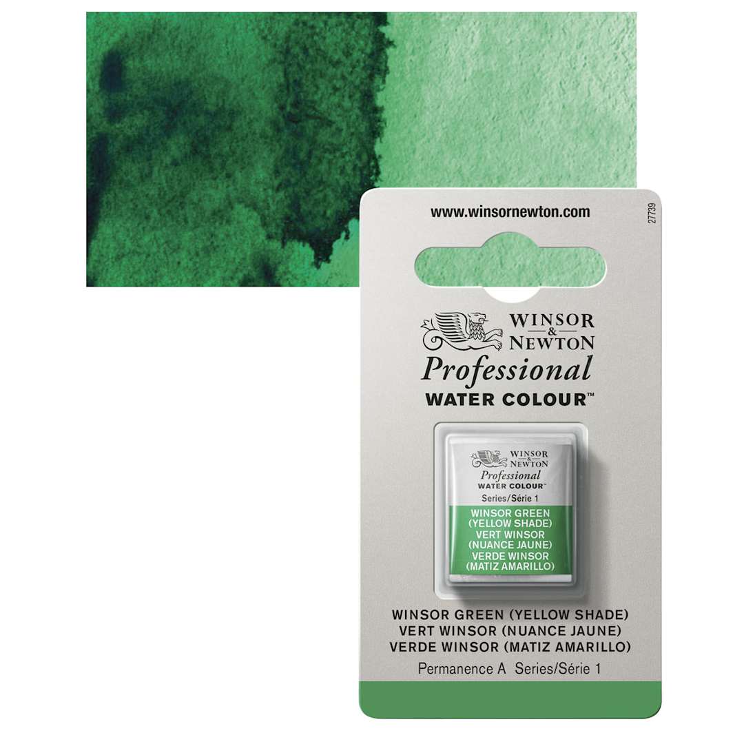 Open in modal - Winsor & Newton Professional Watercolor - Winsor Green (Yellow Shade), Half Pan and swatch