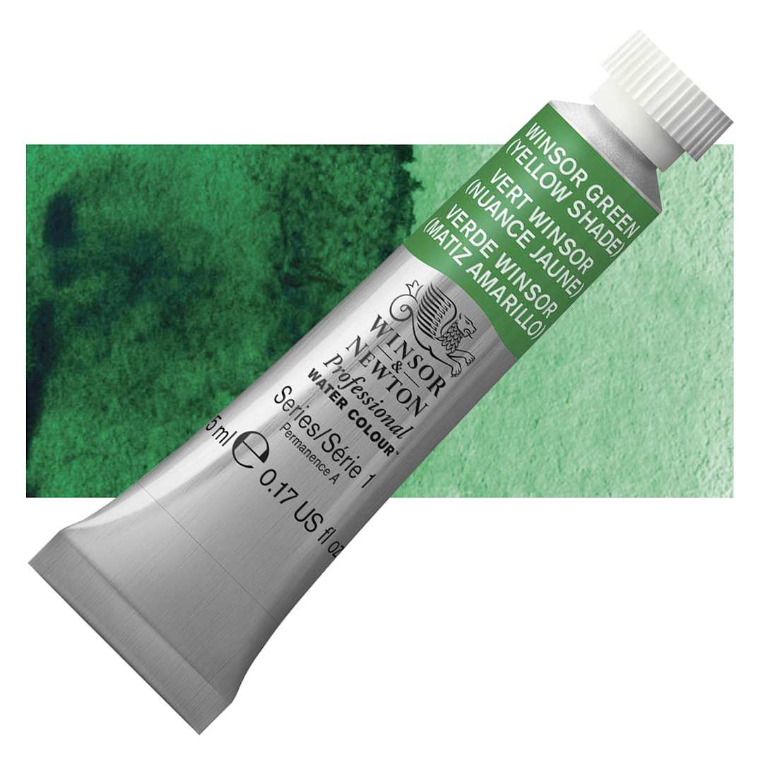 Open in modal - Winsor & Newton Professional Watercolor - Winsor Green (Yellow Shade), 5 ml Tube and swatch
