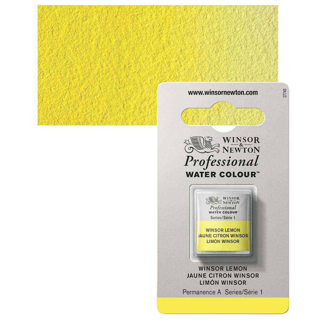 Open in modal - Winsor & Newton Professional Watercolor - Winsor Lemon, Half Pan and swatch