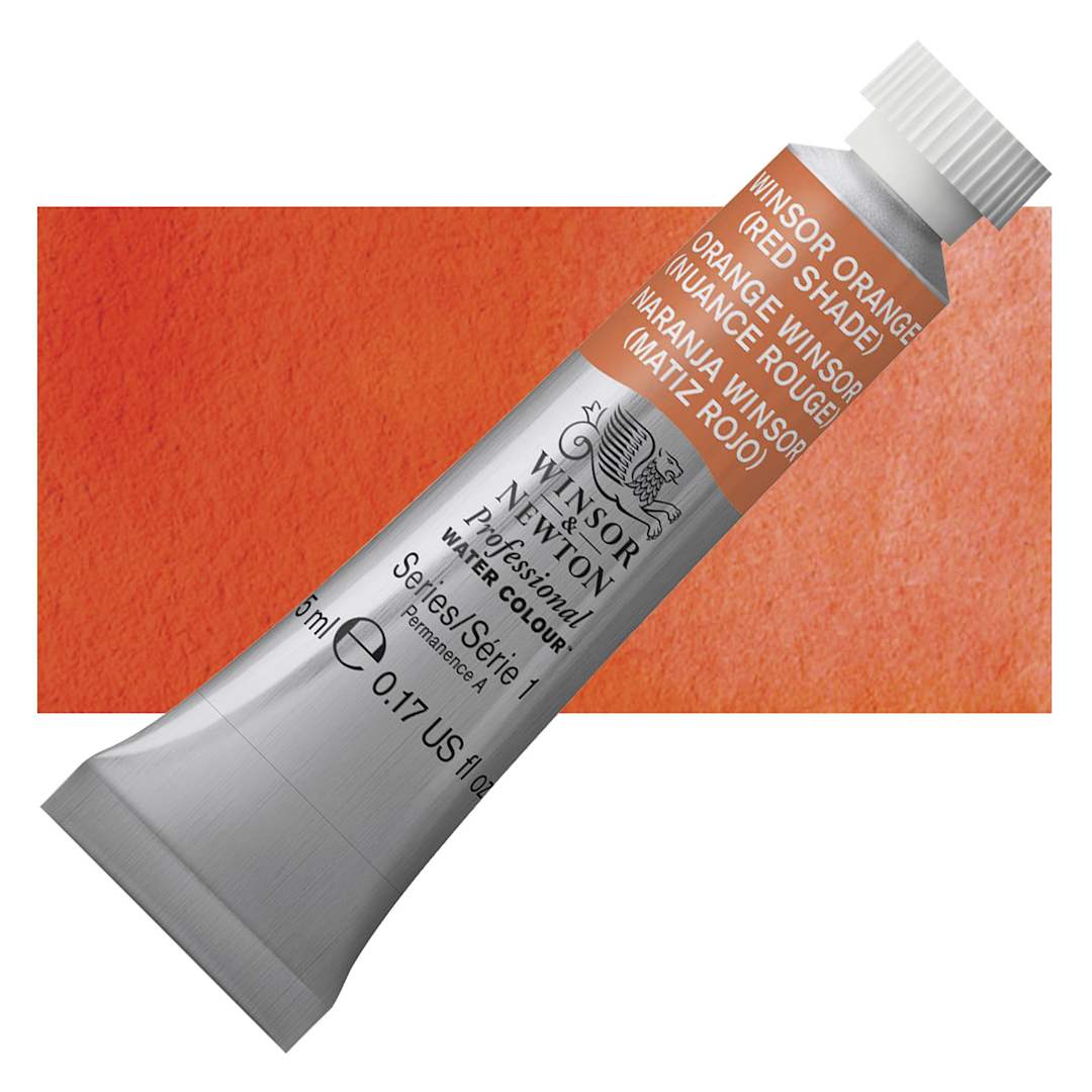 Open in modal - Winsor & Newton Professional Watercolor - Winsor Orange (Red Shade), Half Pan and swatch