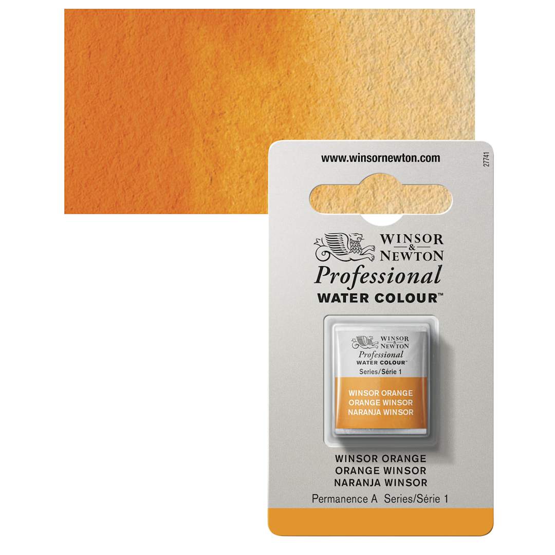Open in modal - Winsor & Newton Professional Watercolor - Winsor Orange, Half Pan and swatch