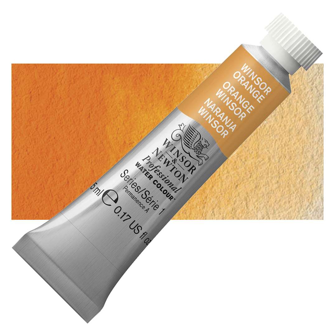 Open in modal - Winsor & Newton Professional Watercolor - Winsor Orange, 5 ml Tube and swatch