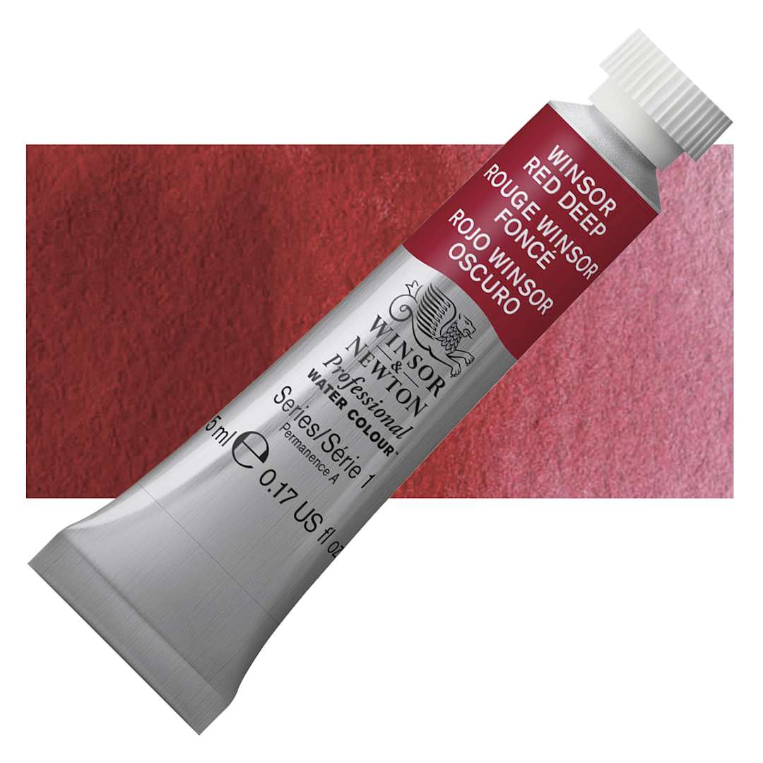 Open in modal - Winsor & Newton Professional Watercolor - Winsor Red Deep, 14 ml Tube and swatch