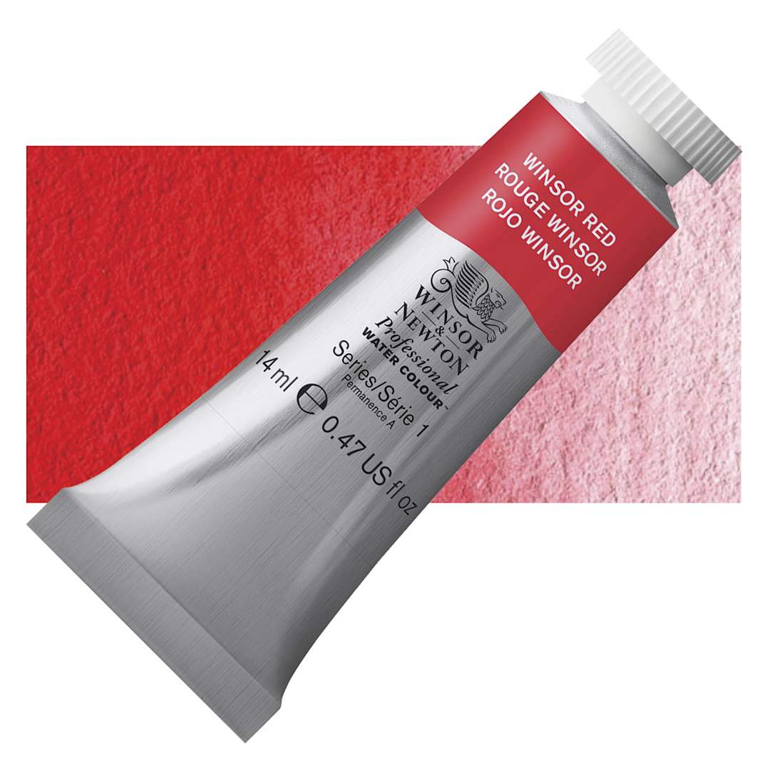 Open in modal - Winsor & Newton Professional Watercolor - Winsor Red, 14 ml Tube and swatch