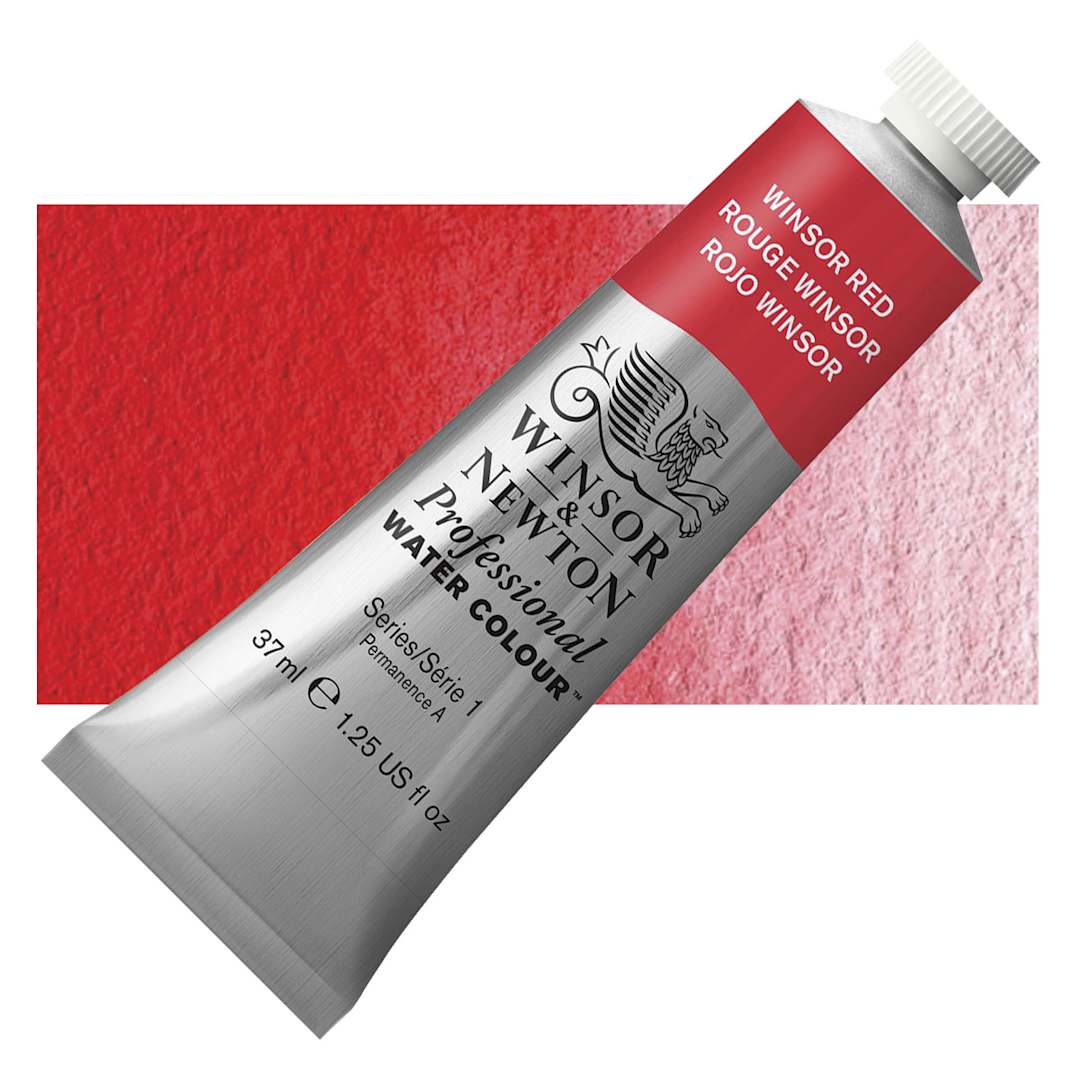 Open in modal - Winsor & Newton Professional Watercolor - Winsor Red, 37 ml tube and swatch