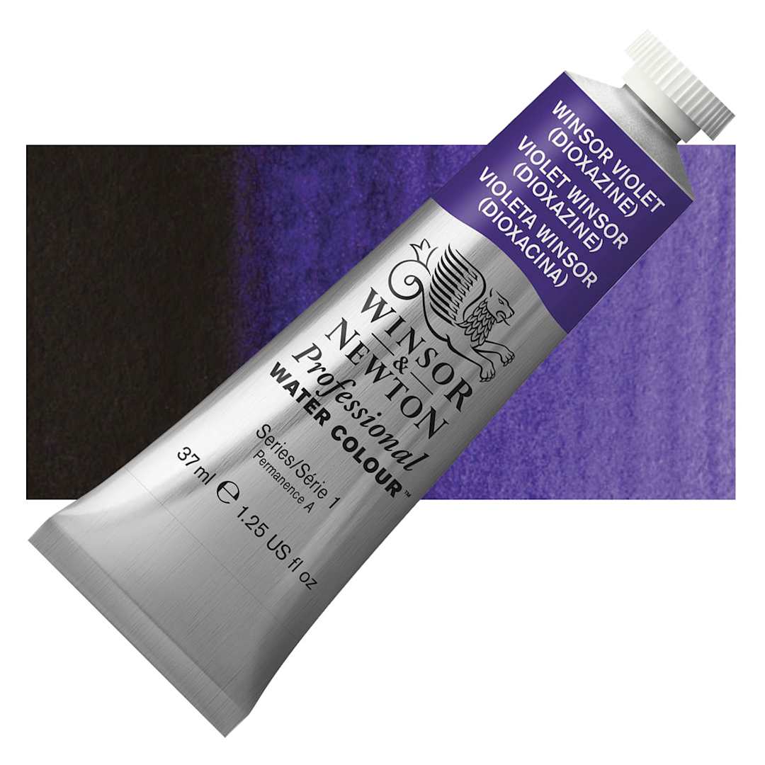 Open in modal - Winsor & Newton Professional Watercolor - Winsor Violet, 37 ml tube and swatch