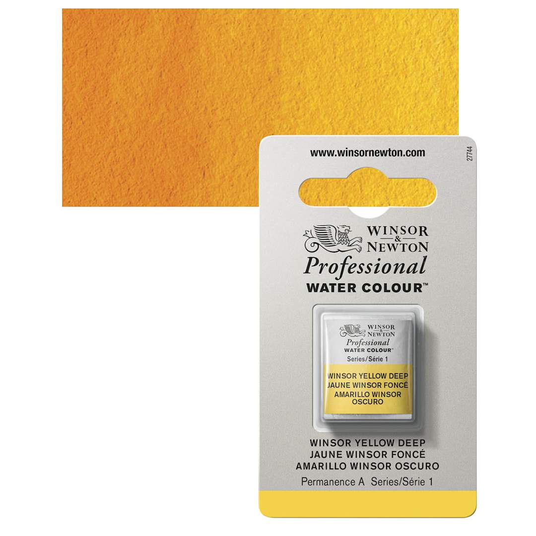 Open in modal - Winsor & Newton Professional Watercolor - Winsor Yellow Deep, Half Pan and swatch