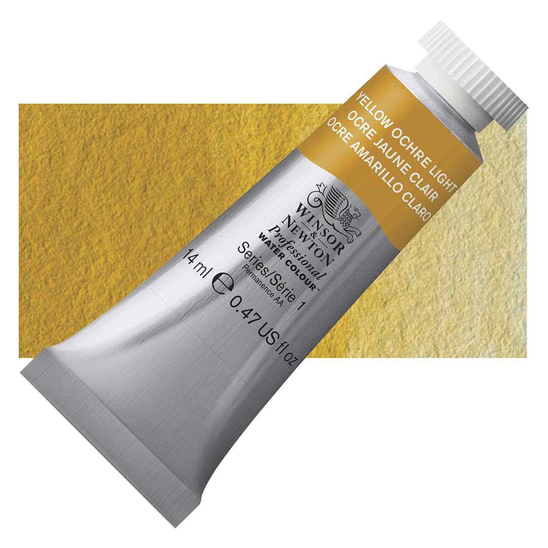 Open in modal - Winsor & Newton Professional Watercolor - Yellow Ochre Light, 14 ml Tube and swatch