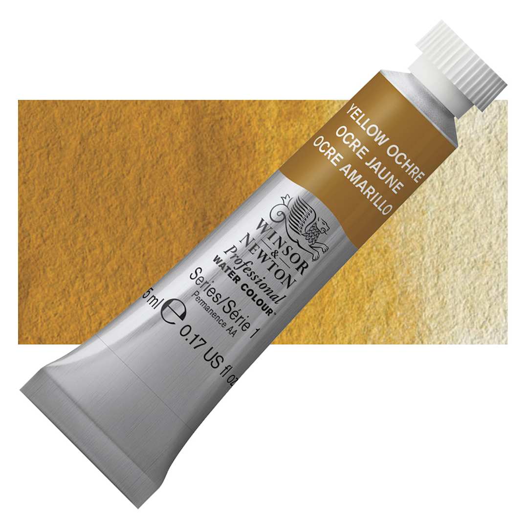 Open in modal - Winsor & Newton Professional Watercolor - Yellow Ochre, 5 ml Tube and swatch