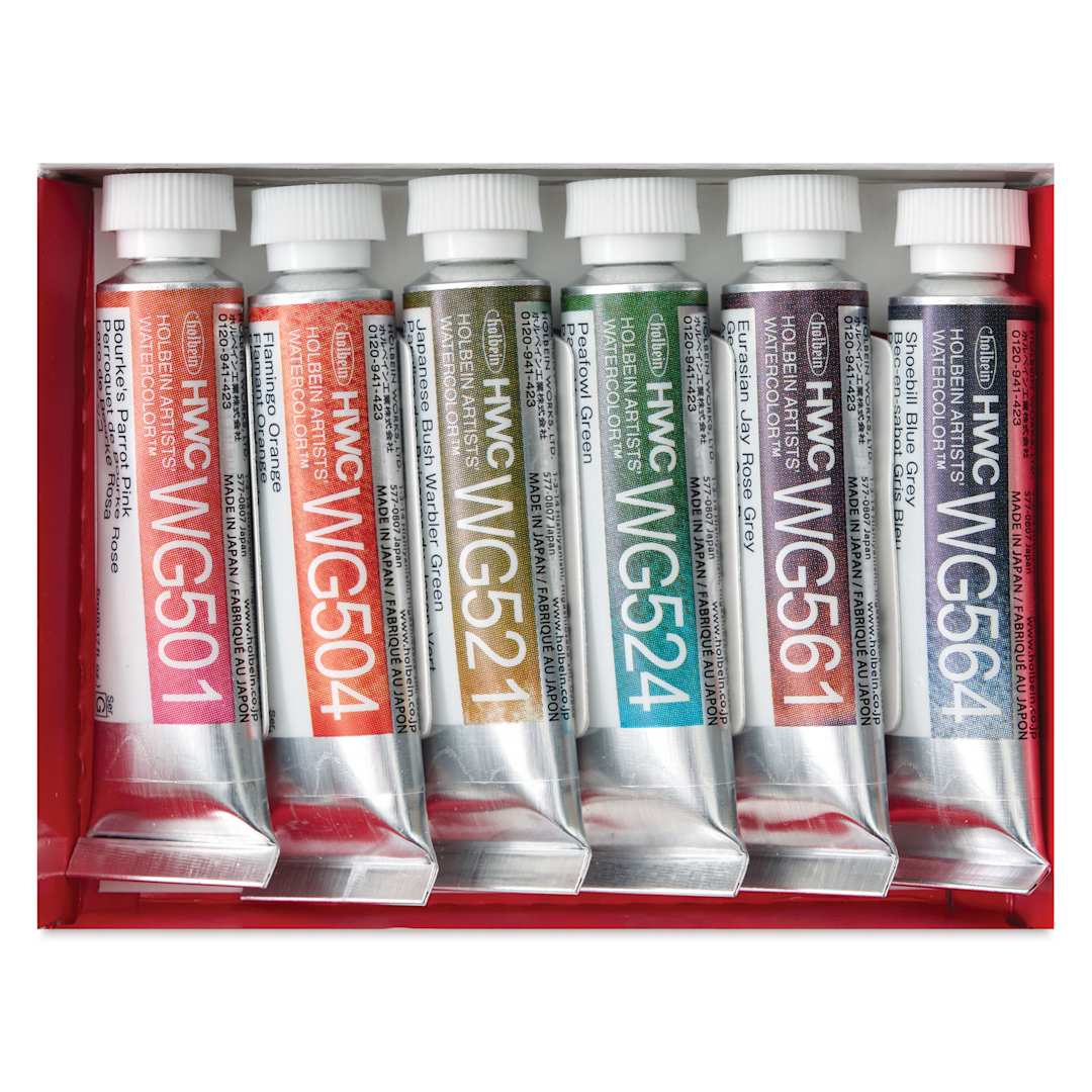Open in modal - Holbein Artists' Watercolors- Set of 6, Granulating, Birds, 5 ml tubes in package
