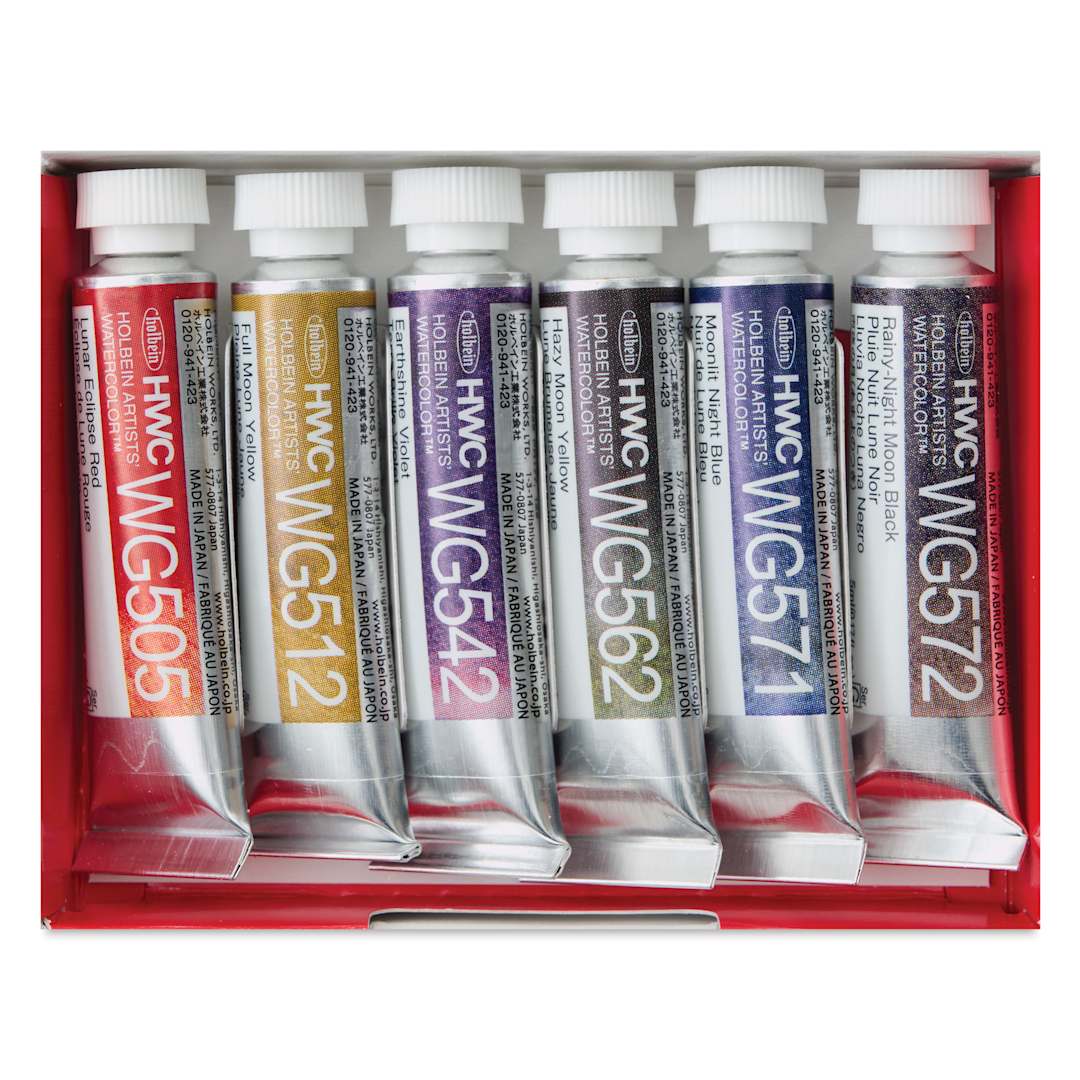 Open in modal - Holbein Artists' Watercolors- Set of 6, Granulating, Moon, 5 ml tubes in package