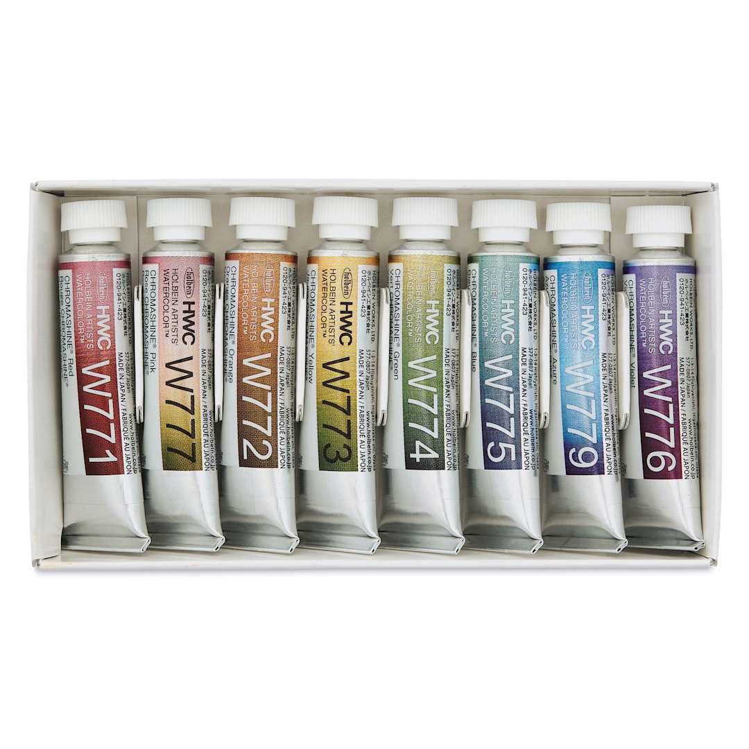 Open in modal - Holbein Artists' Watercolor - Set of 8, Chromashine Colors, 5 ml Tubes