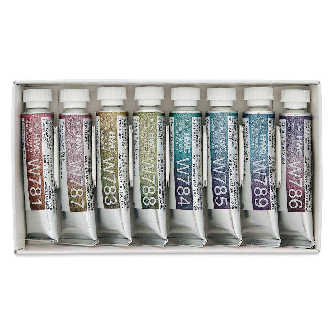Open in modal - Holbein Artists' Watercolor - Set of 8, Chroma Pearl Colors, 5 ml Tubes