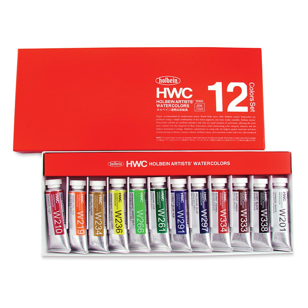 Open in modal - Holbein Artists' Watercolors - Assorted Colors, Set of 12, 15 ml, Tubes