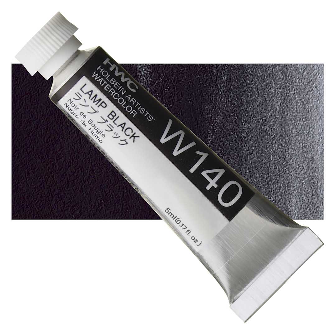 Open in modal - Holbein Artists' Watercolor - Lamp Black, 5 ml tube and swatch