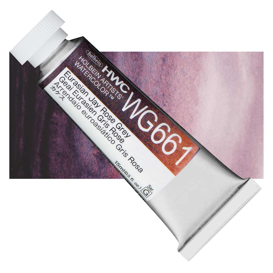 Open in modal - Holbein Artists' Watercolor - Eurasian Jay Rose Grey, 15 ml tube an swatch