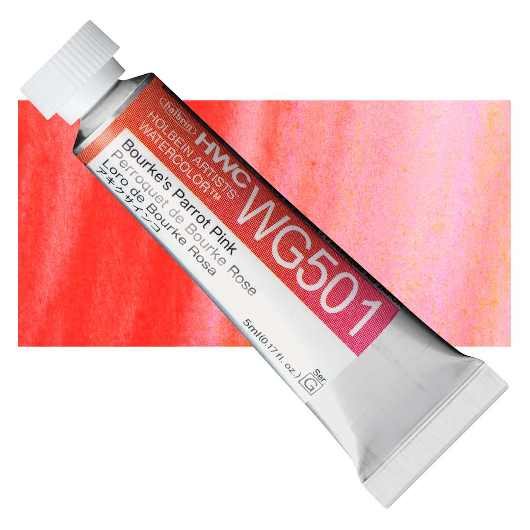 Open in modal - Holbein Artists' Watercolor - Bourke's Parrot Pink, 5 ml Tube and swatch