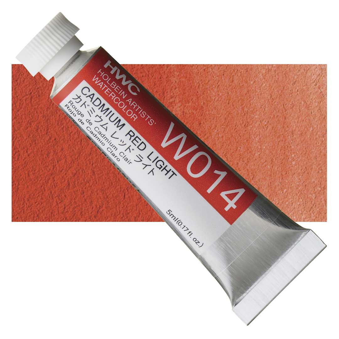 Open in modal - Holbein Artists' Watercolor - Cadmium Red Light, 5 ml tube and swatch