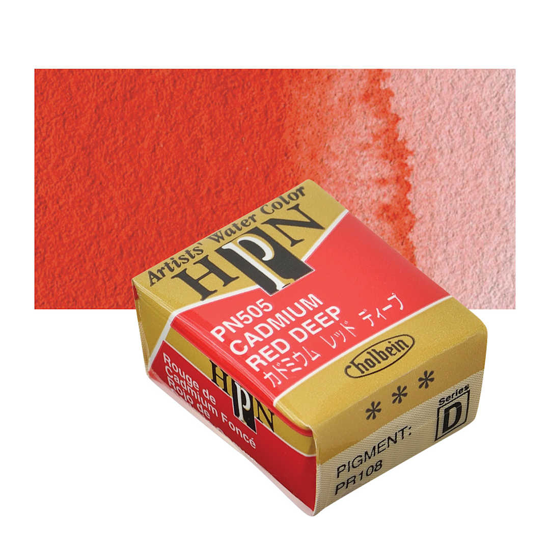Open in modal - Holbein Artists' Watercolor Half Pan - Cadmium Red Deep and swatch