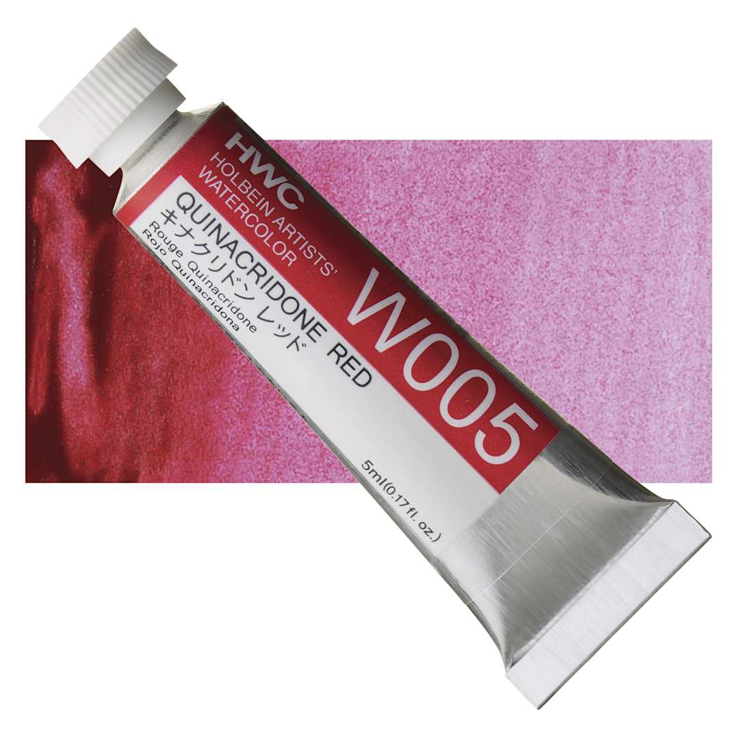 Open in modal - Holbein Artists' Watercolor - Quinacridone Red, 5 ml tube and swatch