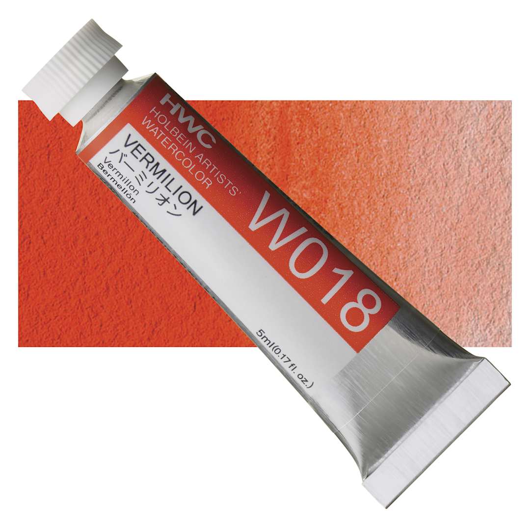 Open in modal - Holbein Artists' Watercolor - Vermilion, 5 ml tube and swatch