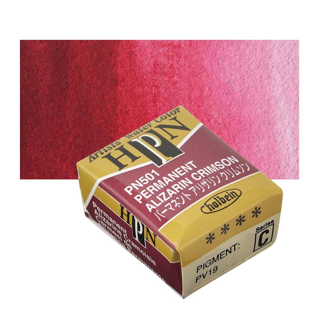 Open in modal - Holbein Artists' Watercolor Half Pan - Permanent Alizarin Crimson and swatch