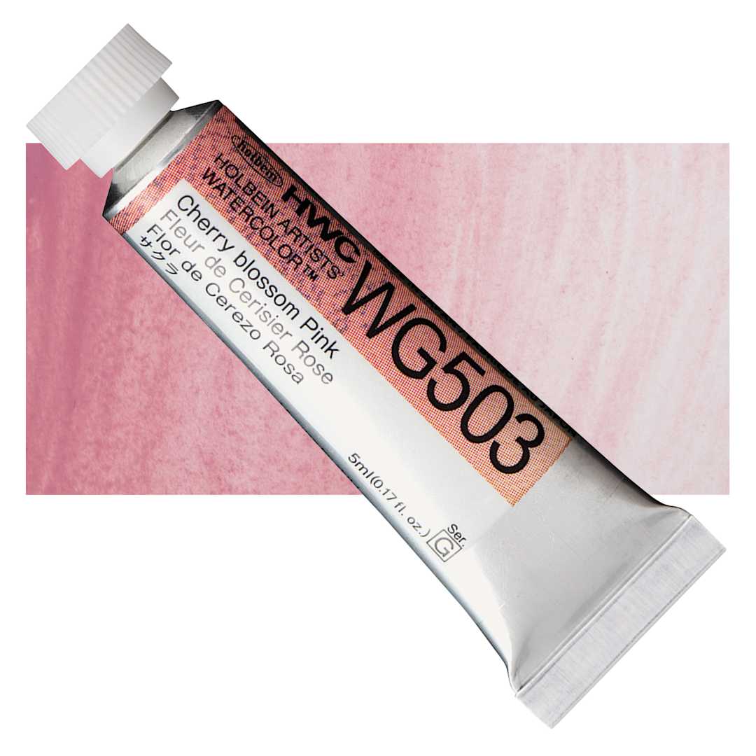 Open in modal - Holbein Artists' Watercolor - Cherry Blossom Pink, 5 ml tube and swatch