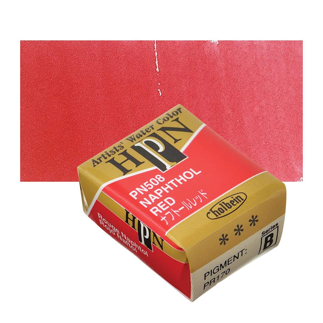 Open in modal - Holbein Artists' Watercolor Half Pan - Naphthol Red and swatch