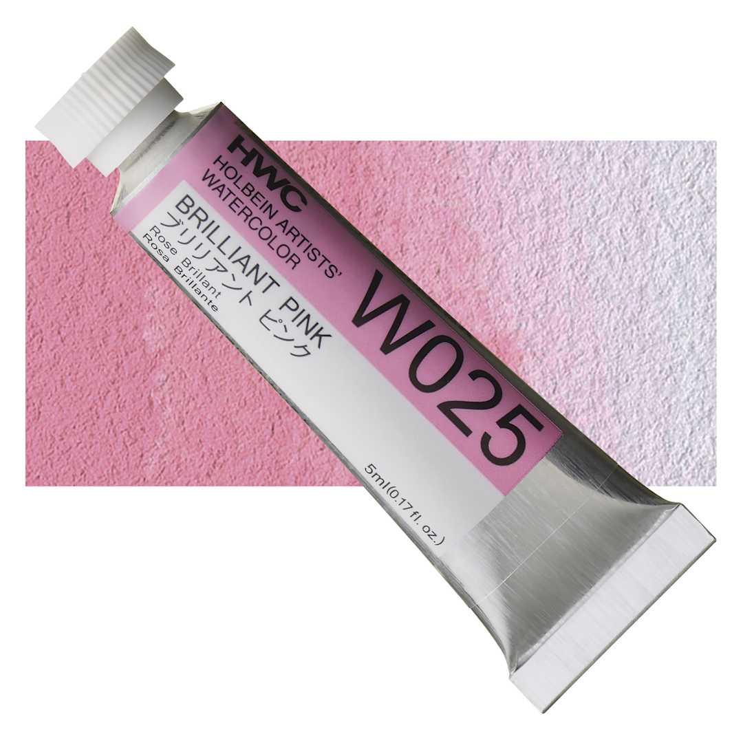 Open in modal - Holbein Artists' Watercolor - Brilliant Pink, 5 ml tube and swatch