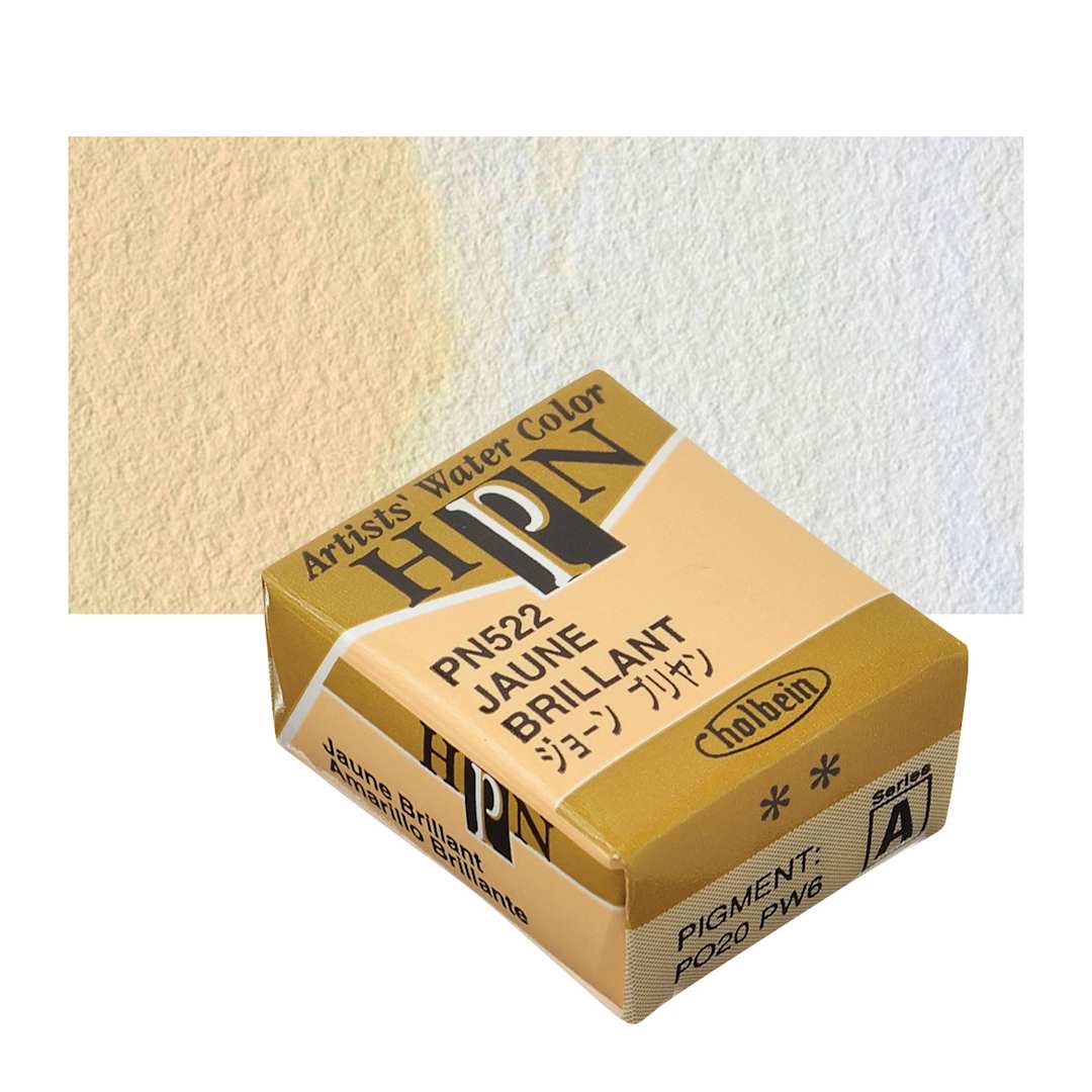 Open in modal - Holbein Artists' Watercolor - Jaune Brilliant 1, Half Pan and swatch