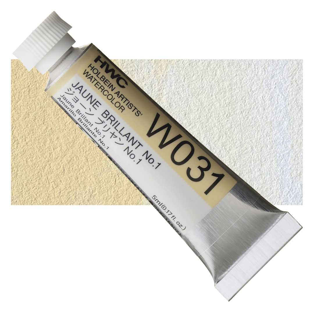Open in modal - Holbein Artists' Watercolor - Jaune Brilliant 1, 5 ml tube and swatch