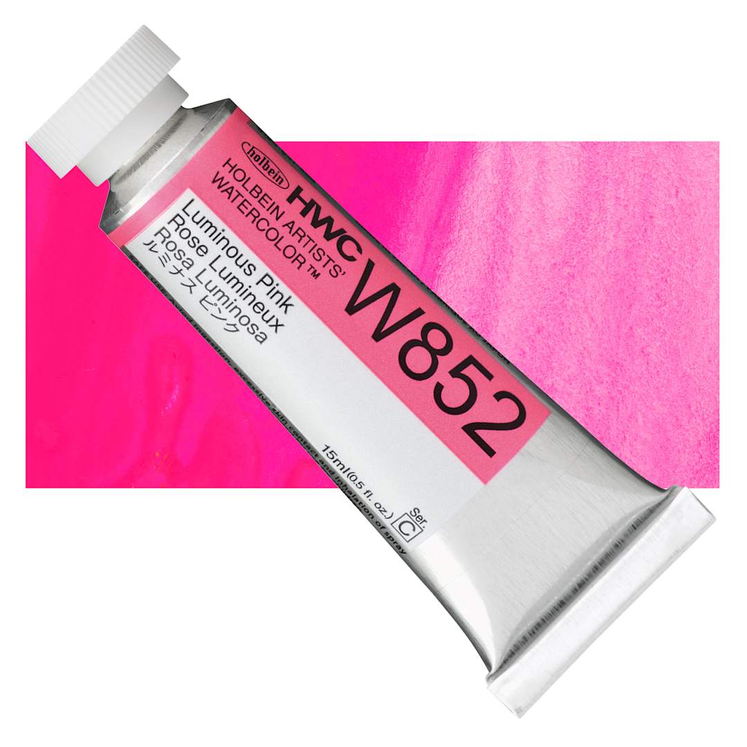 Open in modal - Holbein Artists' Watercolor - Luminous Pink, 15 ml Tube and swatch