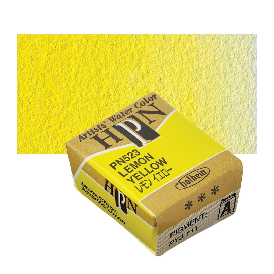 Open in modal - Holbein Artists' Watercolor Half Pan - Lemon Yellow and swatch