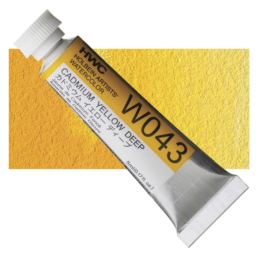Open in modal - Holbein Artists' Watercolor - Cadmium Yellow Deep, 5 ml tube and swatch