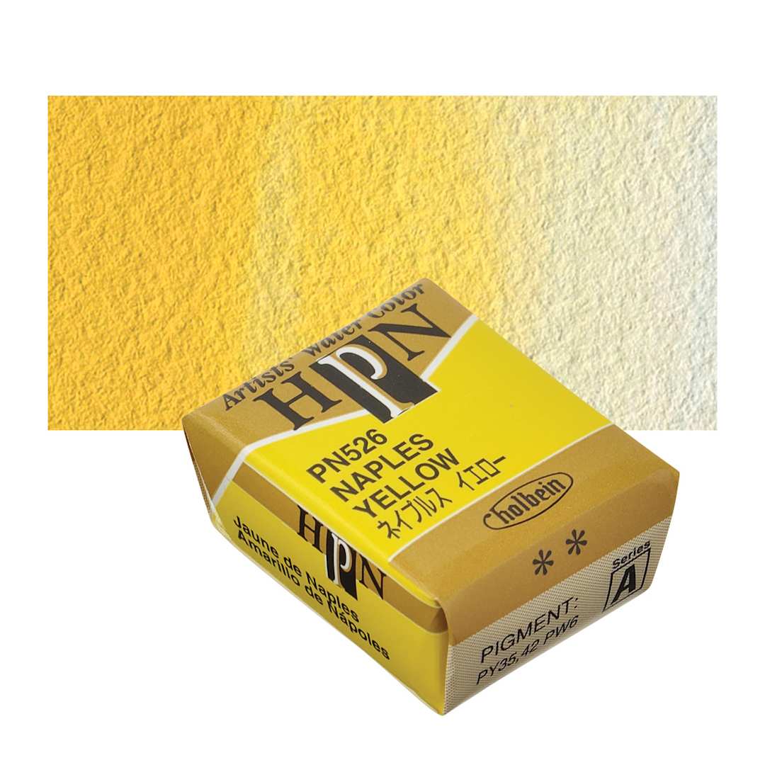 Open in modal - Holbein Artists' Watercolor Half Pan - Naples Yellow pan and swatch