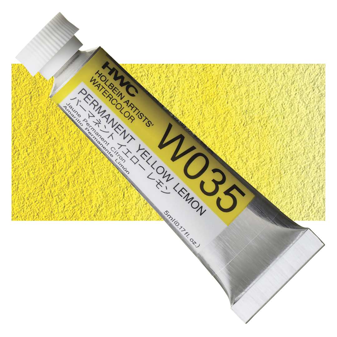Open in modal - Holbein Artists' Watercolor - Permanent Yellow Lemon, 5 ml tube and swatch