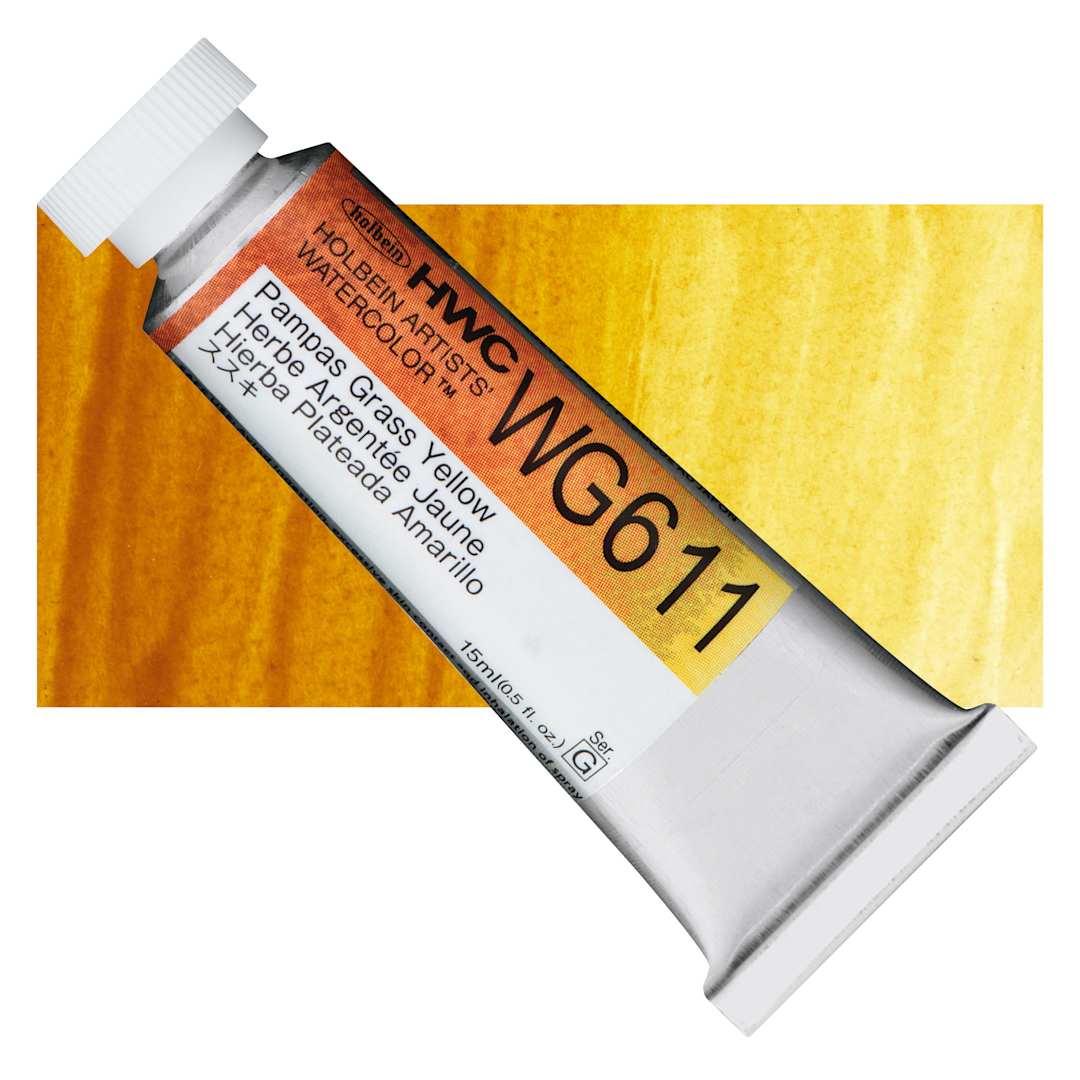 Open in modal - Holbein Artists' Watercolor - Pampas Grass Yellow, 15 ml tube and swatch