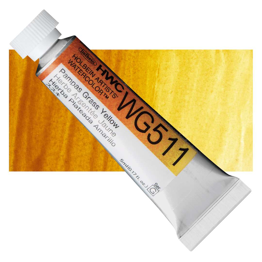 Open in modal - Holbein Artists' Watercolor - Pampas Grass Yellow, 5 ml tube and swatch