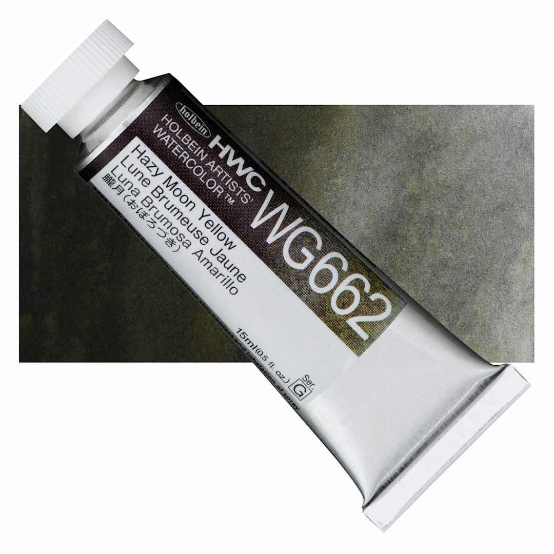 Open in modal - Holbein Artists' Watercolor - Hazy Moon Yellow, 15 ml tube and swatch