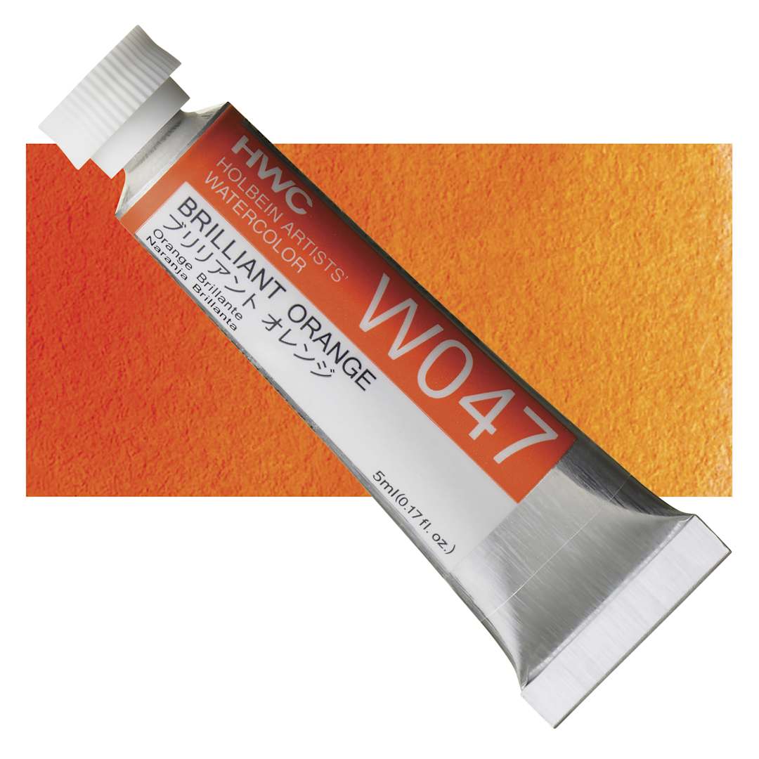 Open in modal - Holbein Artists' Watercolor - Brilliant Orange, 5 ml tube and swatch