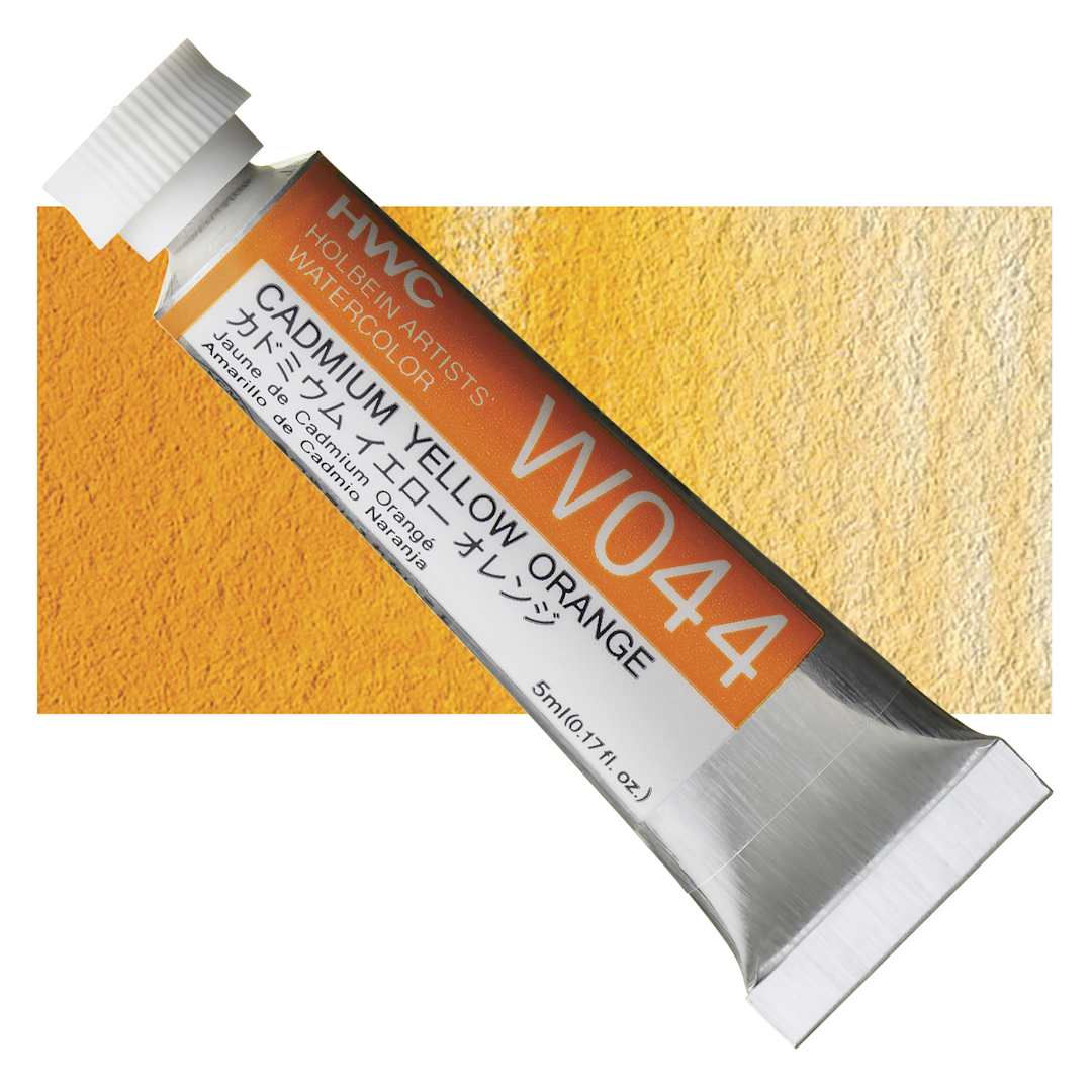Open in modal - Holbein Artists' Watercolor - Cadmium Yellow Orange, 5 ml tube and swatch
