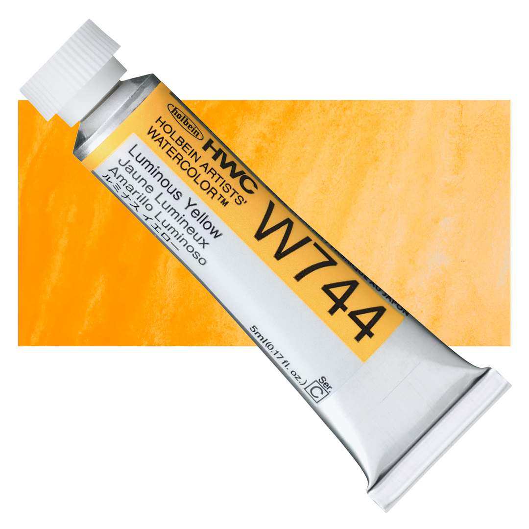 Open in modal - Holbein Artists' Watercolor - Luminous Yellow, 5 ml Tube and swatch