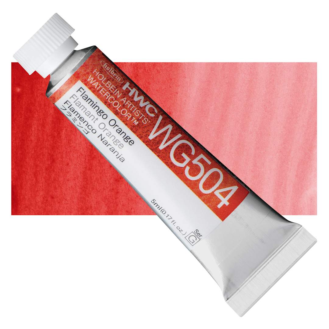 Open in modal - Holbein Artists' Watercolor - Flamingo Orange, 5 ml tube and swatch