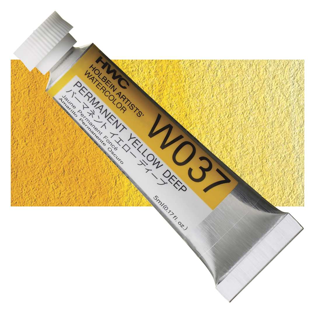 Open in modal - Holbein Artists' Watercolor - Permanent Yellow Deep, 5 ml tube and swatch