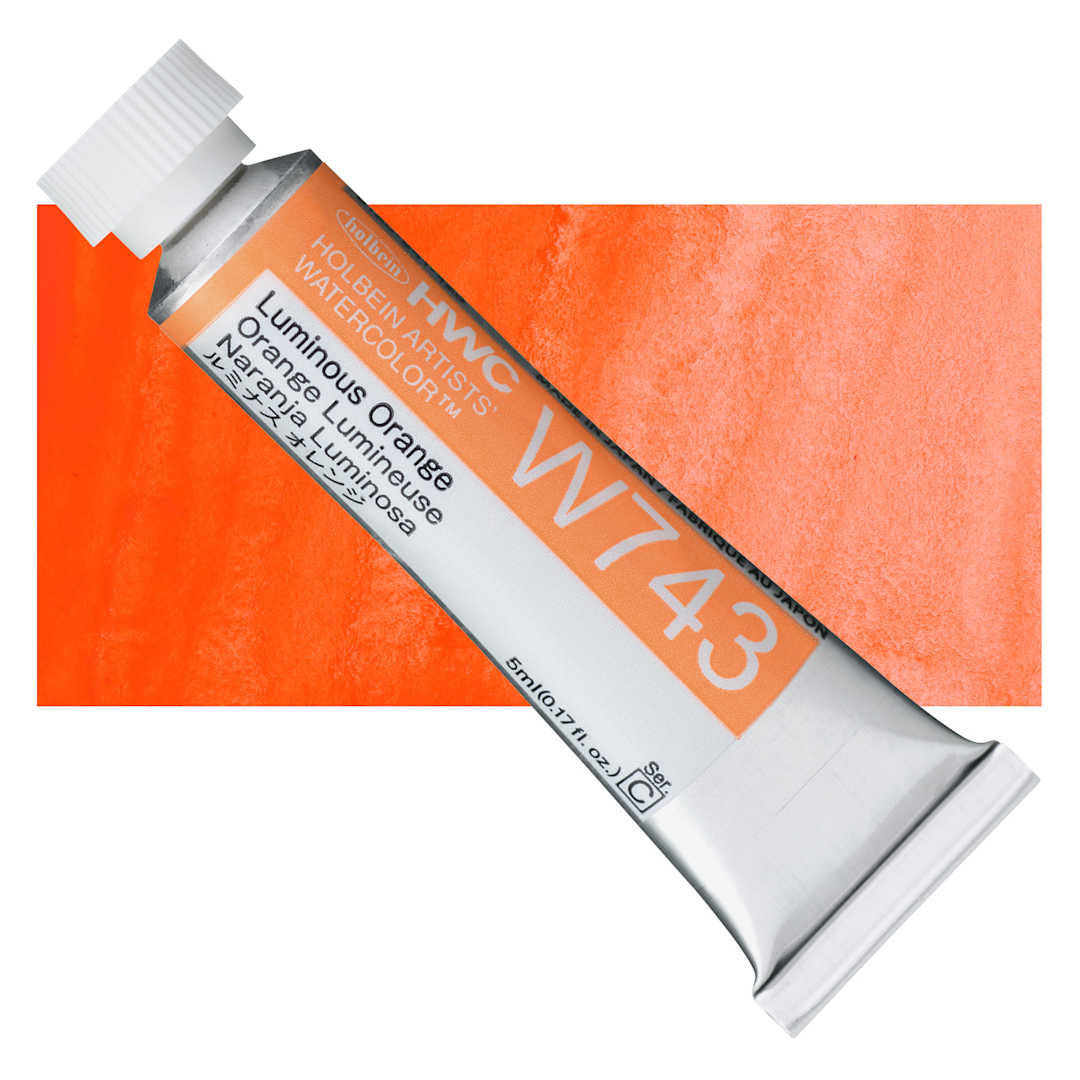 Open in modal - Holbein Artists' Watercolor - Luminous Orange, 5 ml Tube and swatch