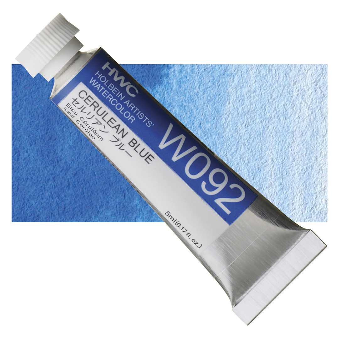 Open in modal - Holbein Artists' Watercolor - Cerulean Blue, 5 ml tube and swatch