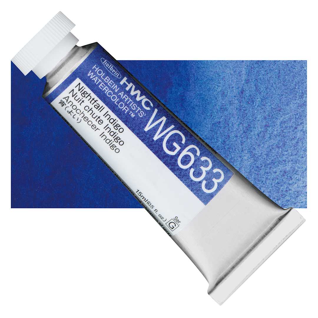 Open in modal - Holbein Artists' Watercolor - Nightfall Indigo, 15 ml tube and swatch