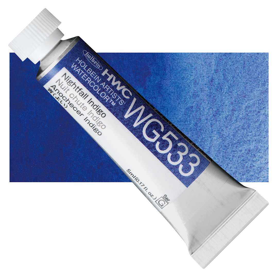 Open in modal - Holbein Artists' Watercolor - Nightfall Indigo, 5 ml tube and swatch