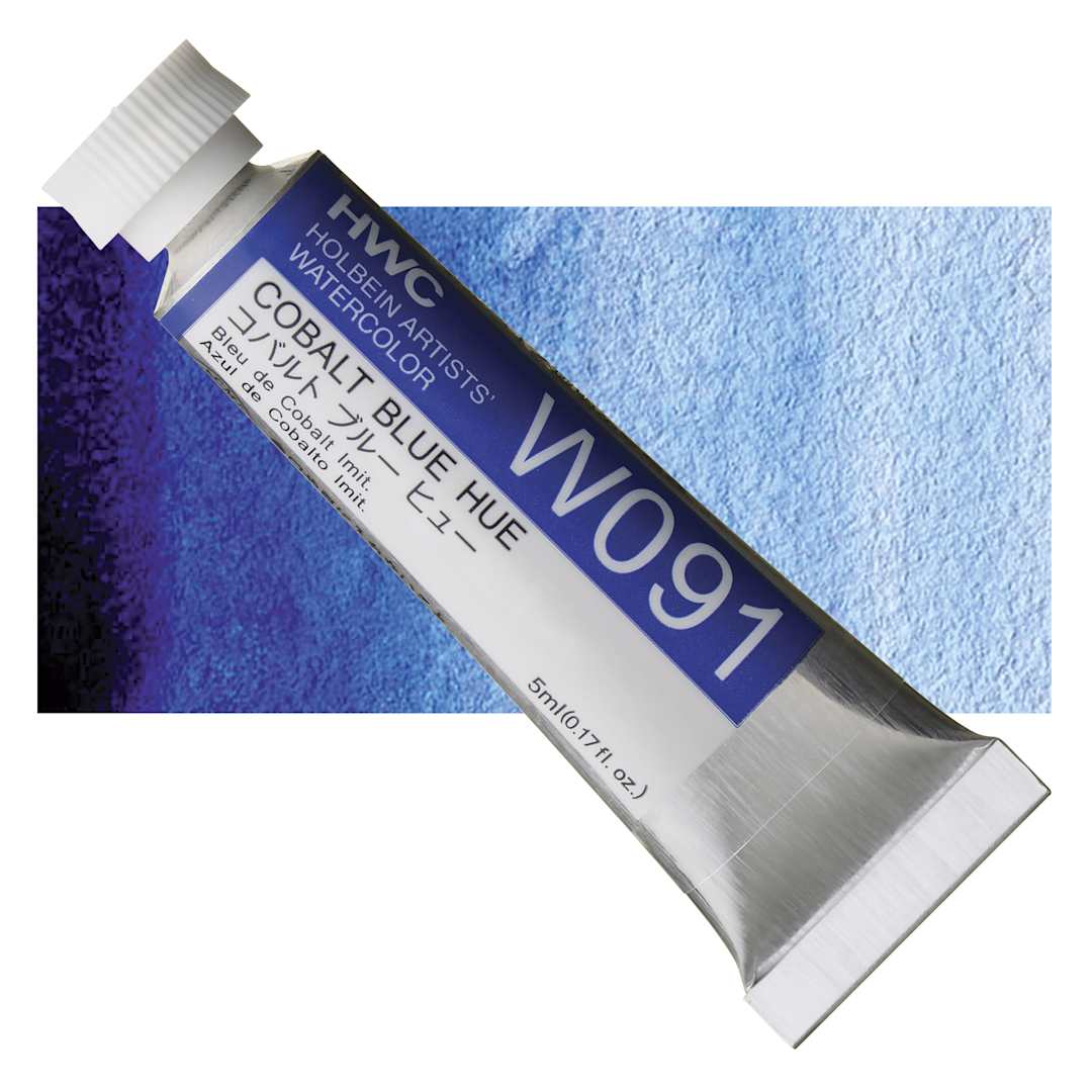 Open in modal - Holbein Artists' Watercolor - Cobalt Blue Hue, 5 ml tube and swatch
