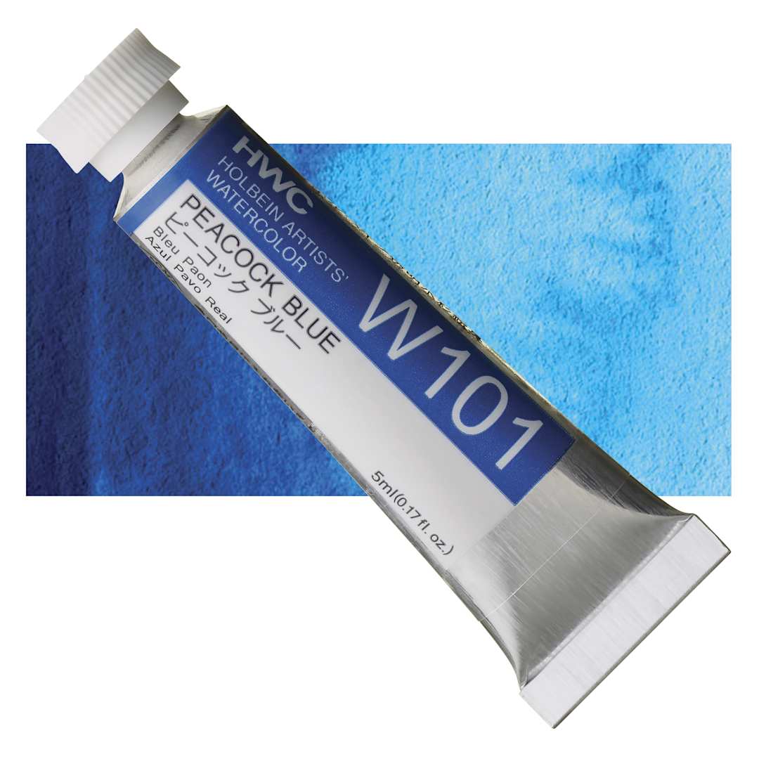 Open in modal - Holbein Artists' Watercolor - Peacock Blue, 5 ml tube and swatch